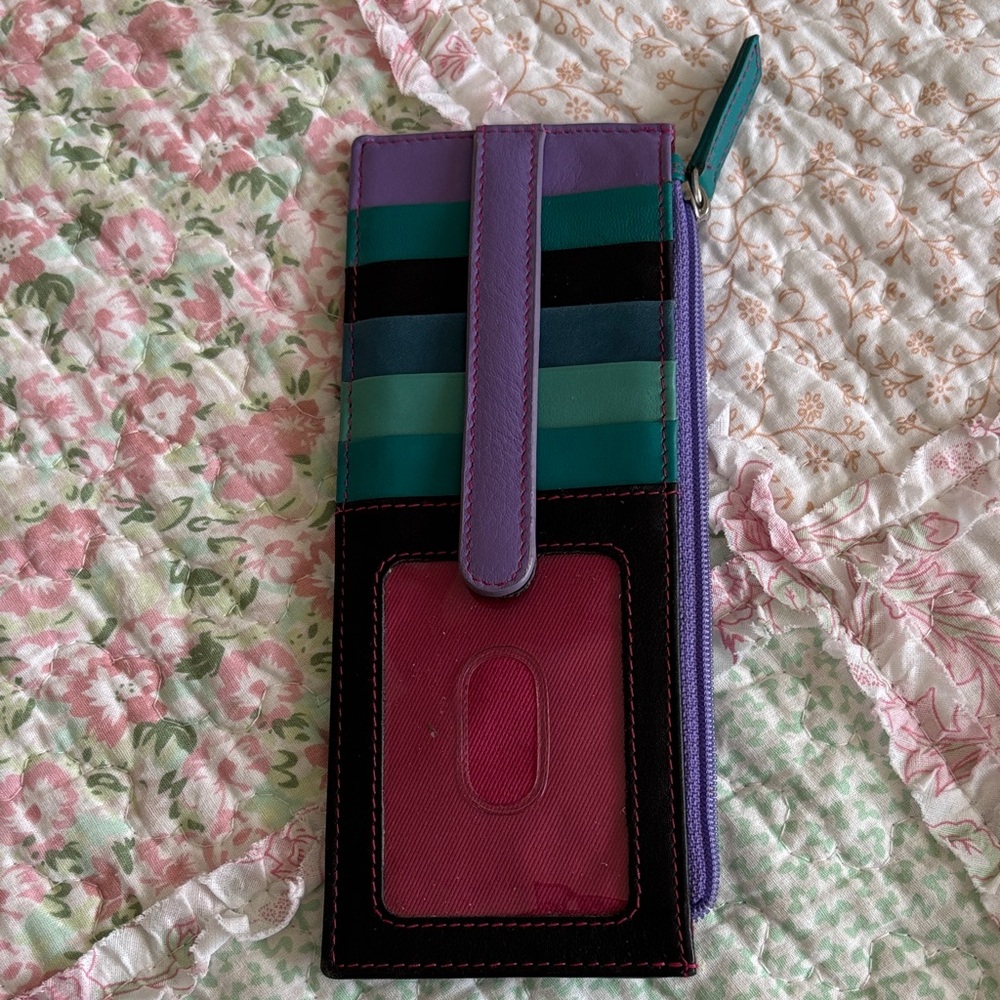 Colorblock Stripe Wallet in Purple, Teal & Pink